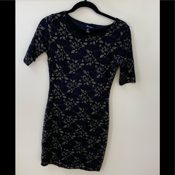 Forever 21 Dresses & Skirts - Forever 21 body con gold embroidered black dress